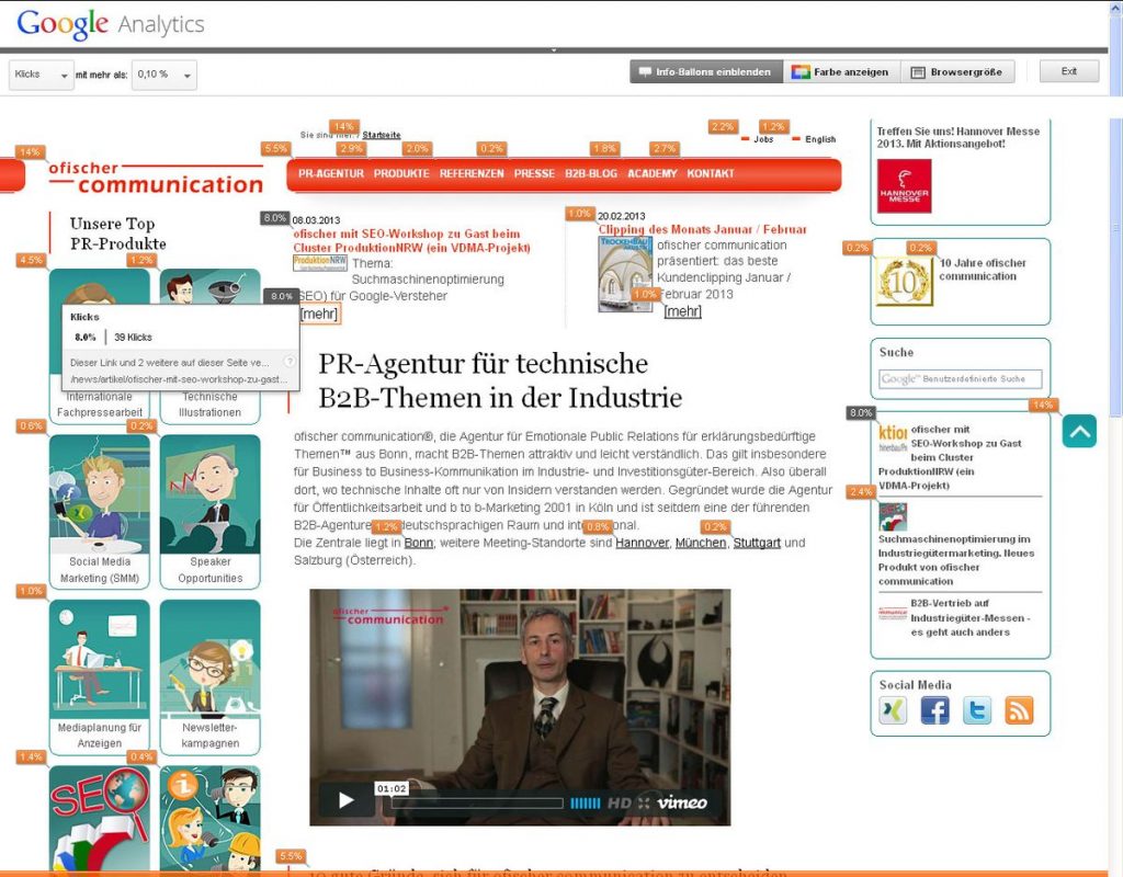 Screenshot Google Analytics Tool Tips mit Klicks